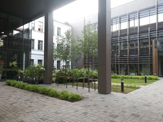 Pīlādžu dižstādu stādīšana 109 gb., 5200m2 zāliena ierīkošana ar reljefā izveidotām zāliena piramīdām, dekoratīvie stādījumi 280 m2, kā arī mazo arhitektūras formu uzstādīšana 2