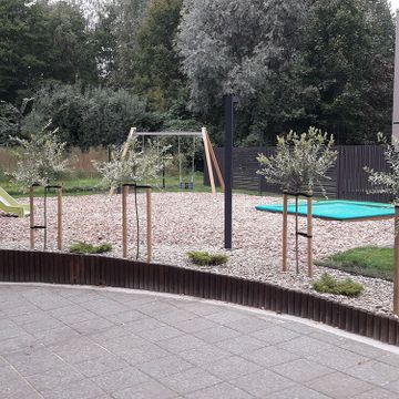 zāliena un apstādījumu ierīkošana, koksnes šķeldas seguma izbūve rotaļu laukumam 10